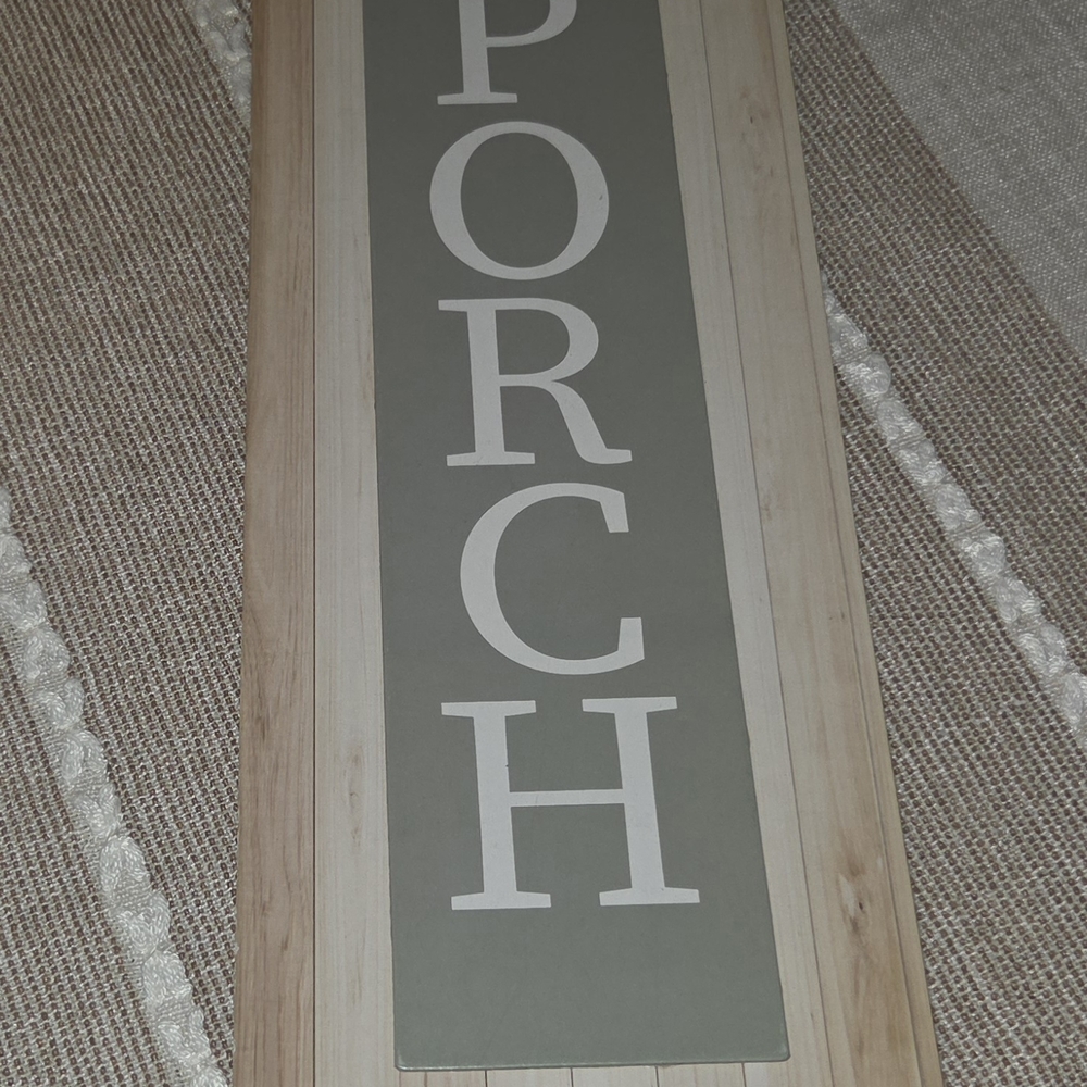 Wooden Porch Sign with Gray and White Letters
